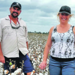 Kristina Polziehn visits an irrigated cotton field in Australia on her Nuffield tour. In this photo she is with husband Glenn Wormald who is also a Nuffield Scholar from Australia in 2017. | Nuffield photo