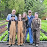 Three generations of Hooglands — Jake, left, Kolton, Evangeline, Sophia, Kurt and Sherry-Ann — operate a market garden and raise livestock near Blackfalds, Alta. | Maria Johnson photo