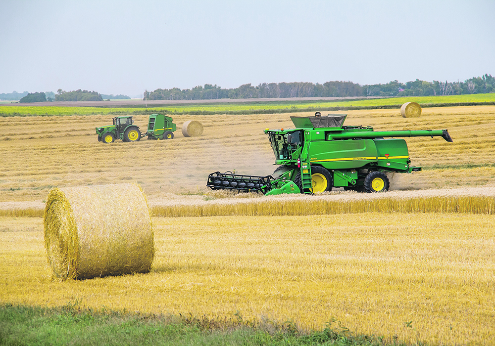 Wade Simpson baled his straw as soon as he straight combined a crop south of Boissevain, Man., late last month. Simpson was reporting average yields.  |  Sandy Black photo