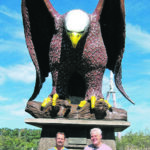 Brian Nicholls, left, and Mark Kihn visit the Old Abe eagle statue in Wisconsin. | Supplied photo