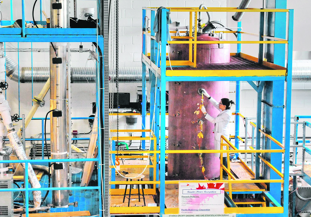 The storage system for the biomass pelleting research project at the University of British Columbia contains sensors and other tools that allow scientists to measure the content of the final products.  |  UBC photo