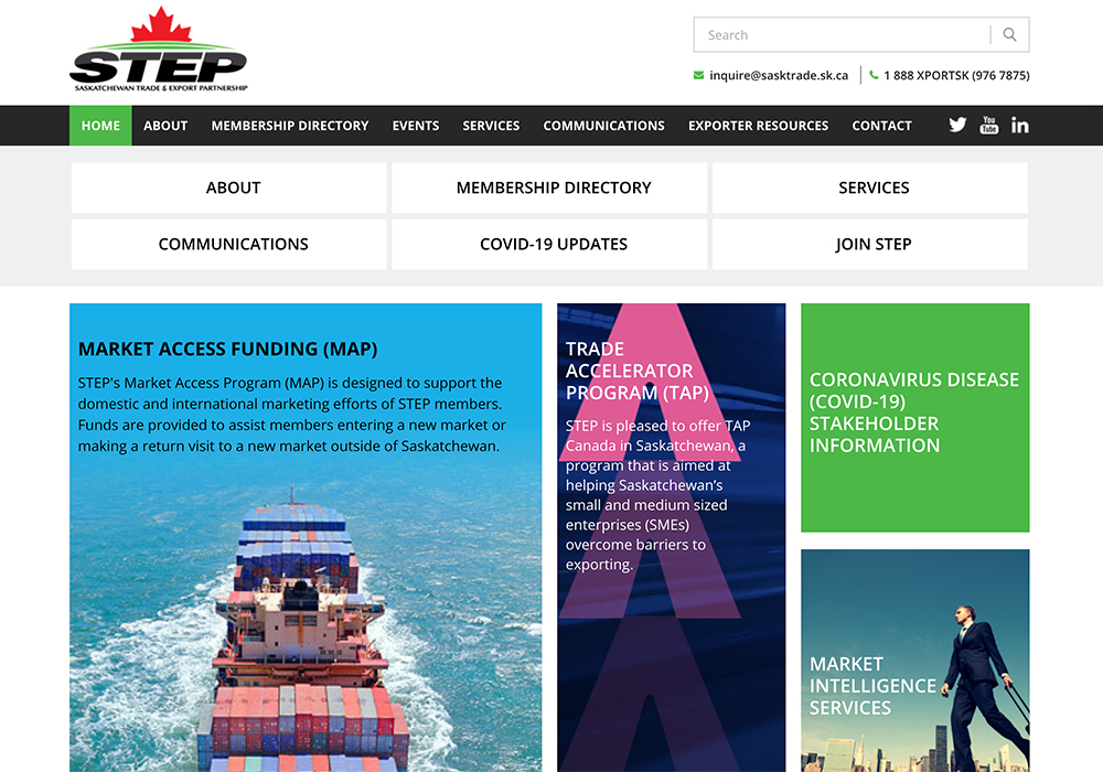 STEP used to organize 40 to 45 national and international trade missions every year. | Screencap via sasktrade.com