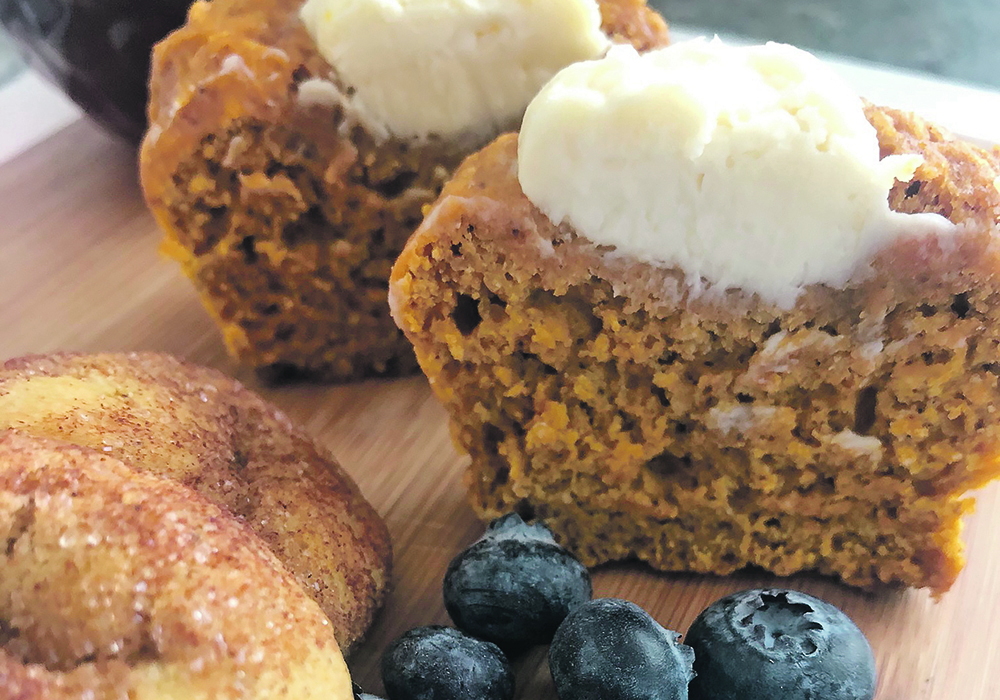 Pumpkin cream cheese muffins and pumpkin snickerdoodles are such sweet home-made treats.  A side of fresh blueberries make us feel less guilty.  | Jodie Mirosovsky photo