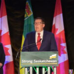Sask. premier Scott Moe addresses supporters and the media Monday night, October 26. | Screencap via Twitter/@PremierScottMoe