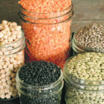 Split red lentils, clockwise from the top, whole red lentils, green lentils, black lentils and chickpeas are some of the pulses grown in Saskatchewan. | Sarah Galvin photo