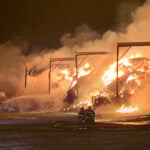 The fire started Dec. 13 in a 160 by 240 foot hay shed near Fincastle, Alta. | James Johnson photo