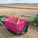 The Amity Technology Crop Chaser is a grain and silage cart designed for soft soils and/or low compaction. Rather than auger it into the truck, dump it. | Amity Technology photo