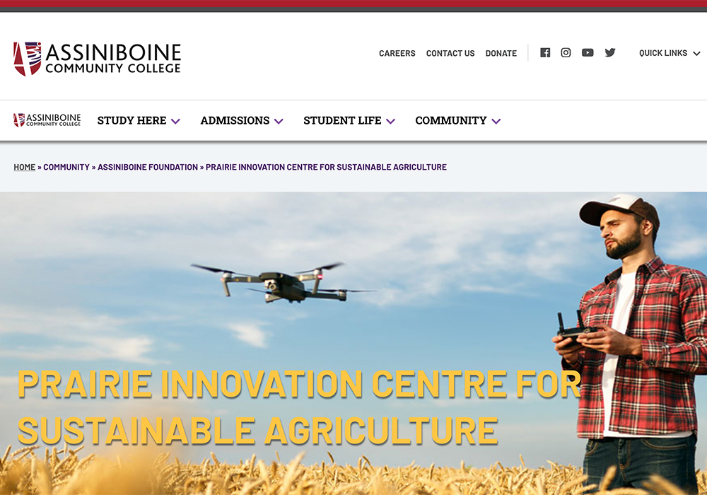Earlier in March, Wawanesa Insurance donated $100,000 to help build the Prairie Innovation Centre for Sustainable Agriculture. | Screencap via assiniboine.net