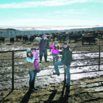 Jocelyn, left, Houstyn, Haylee, Hannah and Garret Poletz on their cattle operation south of Biggar, Sask. | Supplied photo
