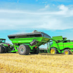 Cervus Equipment works on the Smart Farm at Olds College during last year’s harvest. | Olds College photo