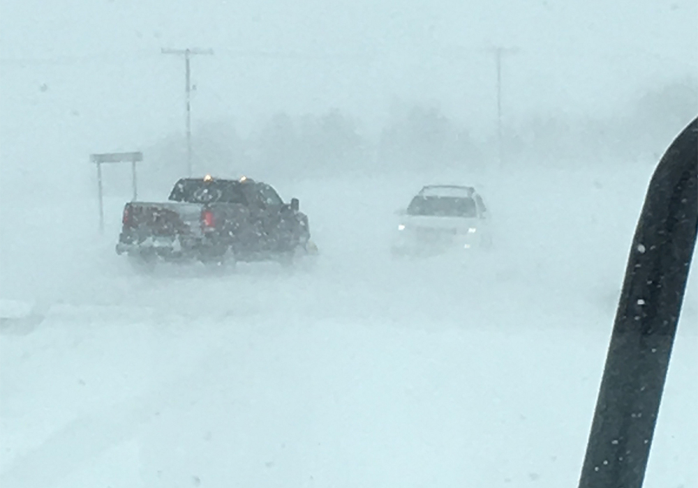 A spring snowstorm brought heavy snow and high winds to much of southern Saskatchewan. | Twitter@SKGovHwyHotline photo