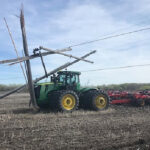 In 2020, there were 188 cases where a cultivator, seeder or another implement crashed into a pole or snagged a wire somewhere in the province. | Twitter/@manitobahydro photo