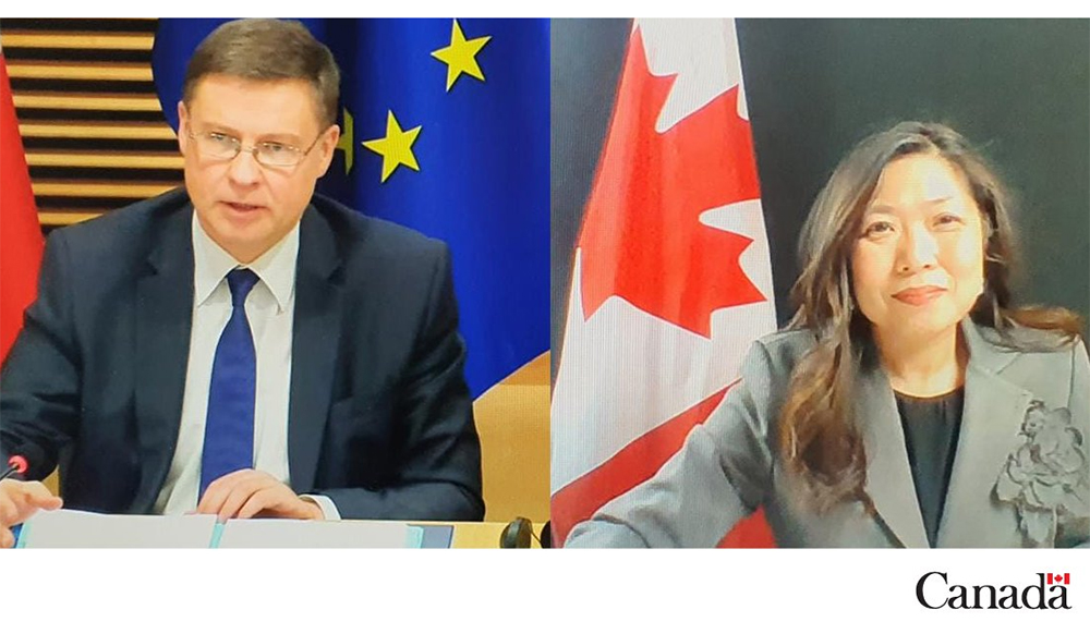 European officials met virtually with Ng on March 25 to discuss progress of the implementing the Comprehensive Economic and Trade Agreement (CETA). | Screencap via Twitter/@CanadaTrade