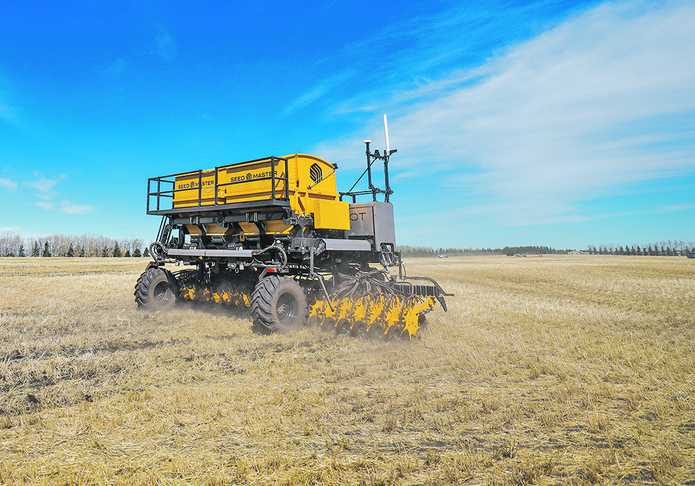 A DOT autonomous platform seeds a field at Olds College. Olds has signed a memorandum of understanding with Lethbridge College to work together and share information related to their agricultural research. | Olds College/Sergei Belski photo