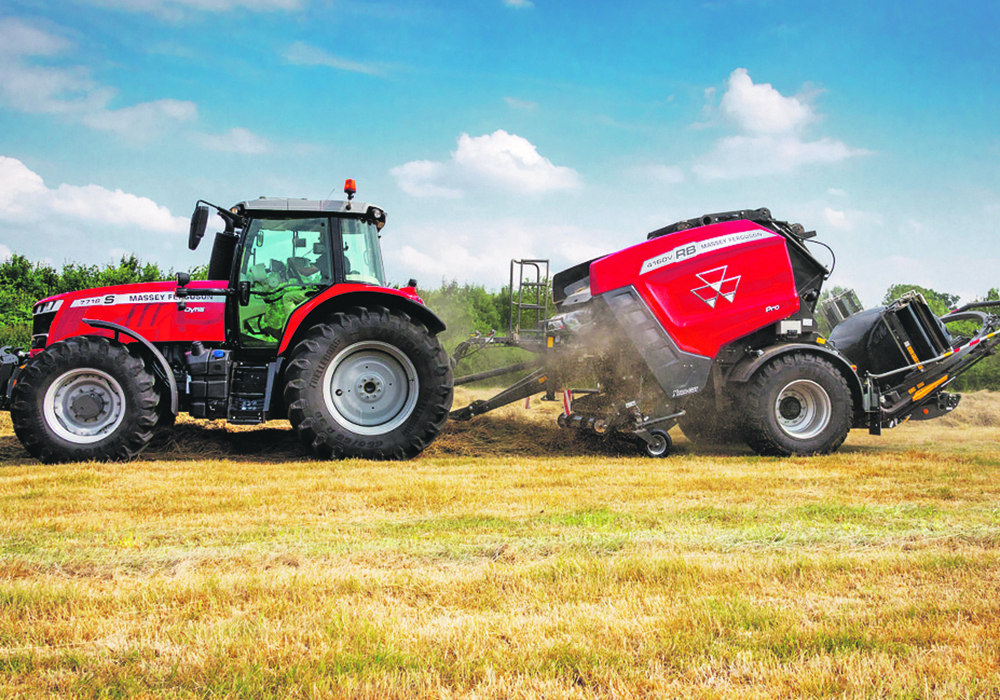 Massey Ferguson RB 4160P Protec combo baler from Agco marries the rugged chassis of a silage baler to a more versatile design.  |  Agco photo
