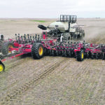 At up to 76 feet wide with up to a 1300 bushel commodity tank, Bourgaults is now offering a monster one-pass planting setup that can be used with either a coulter or hoe style drill, that can also be quickly switched back to use the air cart’s volumetric metering system. | Bourgault photo