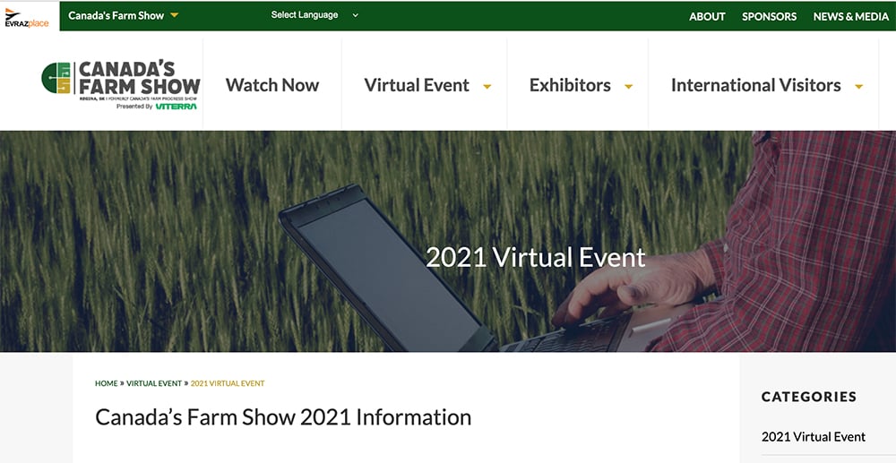 Organizers said the show reached more than 68,000 views in more than 50 countries during the two-day event. | Screencap via canadasfarmshow.com