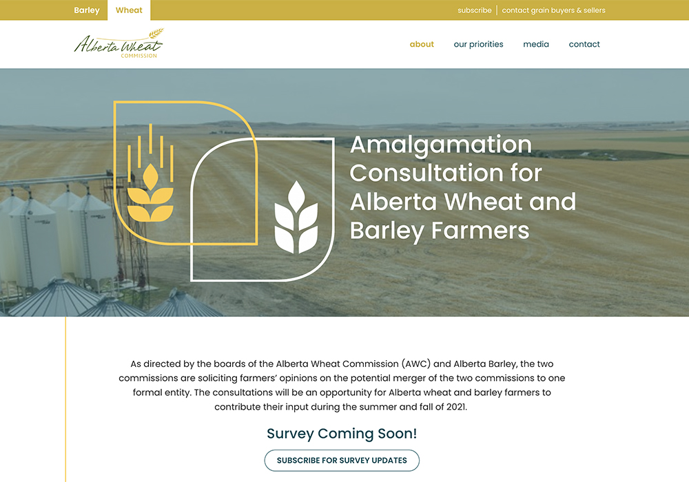 The Alberta Wheat Commission (AWC) and Alberta Barley plan to launch consultations this summer to solicit farmer views on a potential amalgamation. | Screencap via albertawheatbarley.com