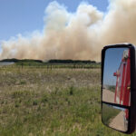 The fire risk throughout the province is extreme, including in the agricultural areas. The Delisle and District Volunteer Fire Department southwest of Saskatoon responded to 7 calls for service on Canada Day, including providing mutual aid to the Asquith Fire Department at this grass fire northwest of Vanscoy. | Shaughn Wittman, Delisle and District Volunteer Fire Department photo