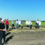 Producers attend plot tours at the Glacier FarmMedia Discovery Farm near Langham, Sask., before a general meeting of the Saskatchewan Forage Council last month. | GFM photo