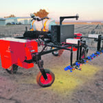 The Agerris Digital Farmhand is an autonomous field platform that uses the OpenWeedLocator to find green on brown and take them down. The robot performs two-meter wide spot spraying at the University of Sydney Plant Breeding Institute in Narrabri, NSW, Australia | University of Sydney photo