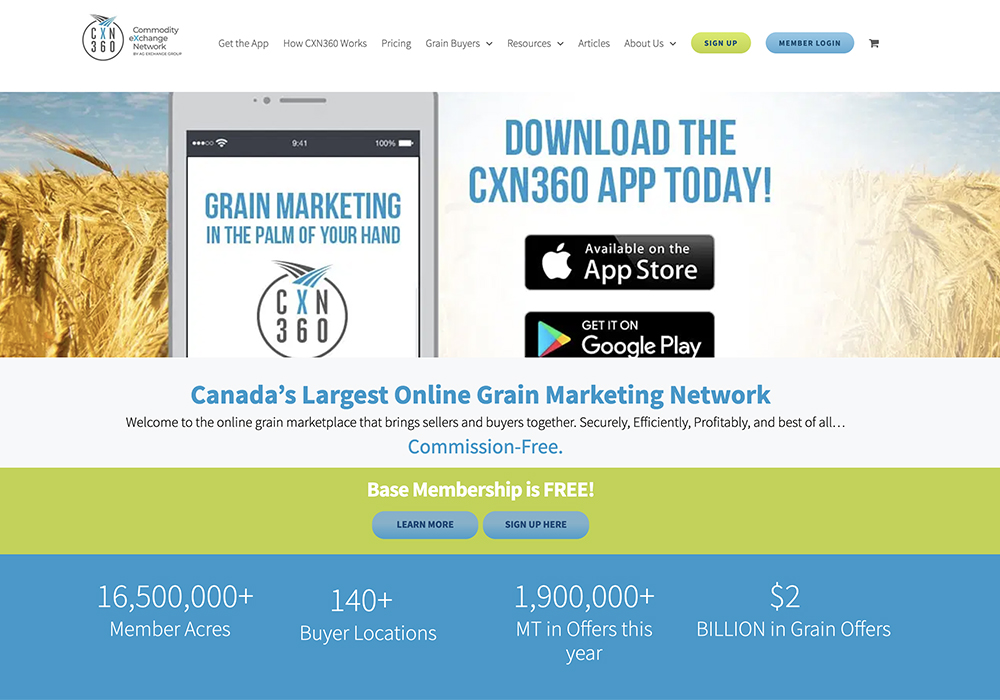 Platforms like Combyne (formerly FarmLead) and CXN360 have given farmers a chance to see a much wider and deeper array of bidders and prices for grain than before. | Screencap via cxn360.ca