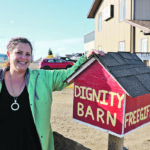Michelle Dacyk of Fairview, Alta., installed a Dignity Barn in front of her business as a way to fight poverty in her community. | Mary MacArthur photo