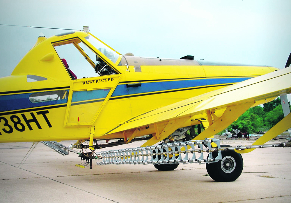 Cloud seeding has been used for more than 20 years to protect crops from hail in Texas. Only recently have researchers realized its potential to enhance rainfall. The current project used agricultural spray planes with booms capable of electrically charging water droplets as they exit the nozzles. | USDA photo