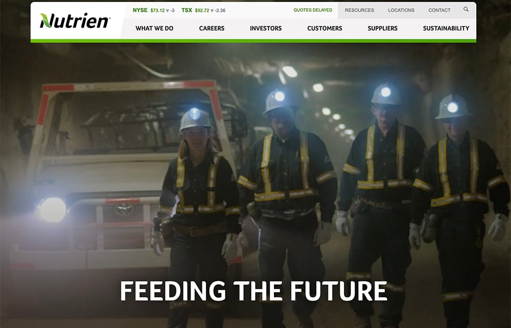 U.S.-listed shares of the world's largest potash producer were down as much as 1.8 percent at CDN$94.79 in premarket trading. | Screencap via nutrien.com