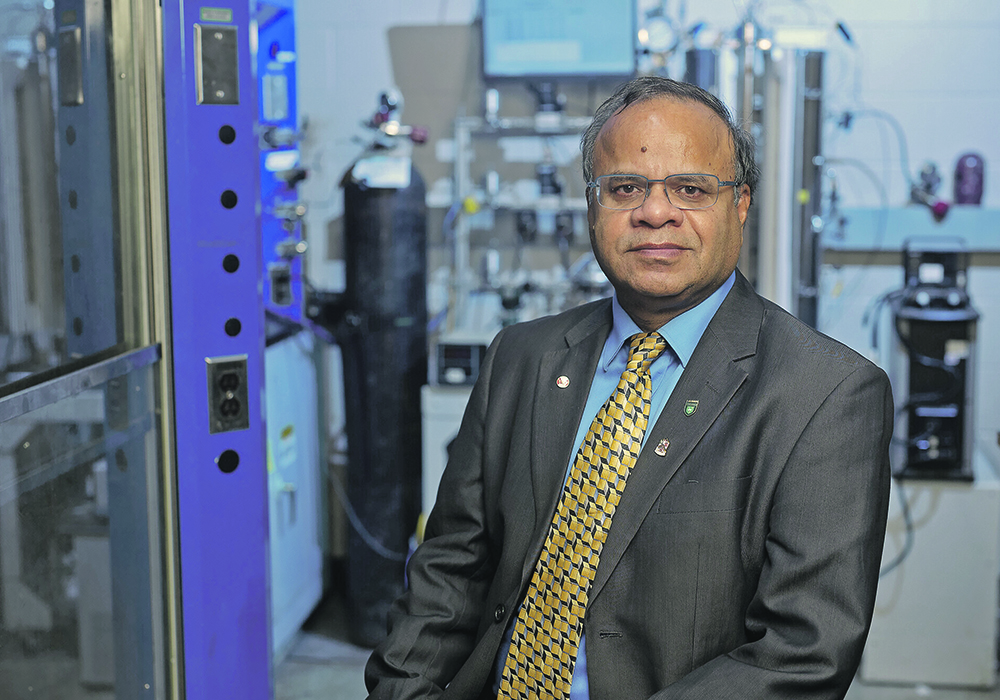 Ajay Dalai, a petrochemical engineer with the University of Saskatchewan, thinks canola-meal heating pellets have a promising future. | Photo courtesy of Canadian Light Source