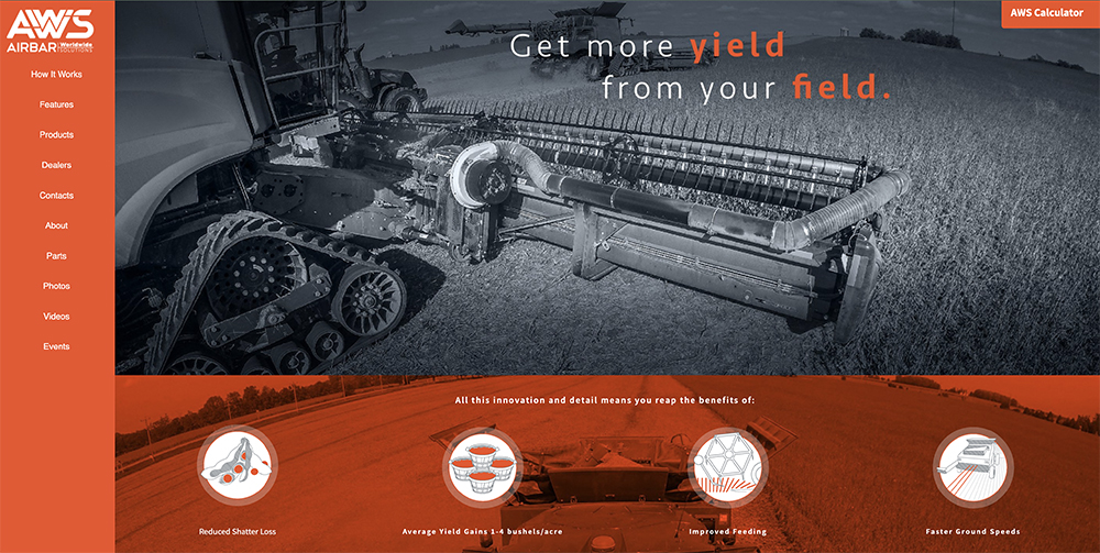 AWS is known for its air bars that introduce airflow into the header of a combine, reducing shatter loss, increasing yield and improving ground speed. | Screencap via awsairbar.com