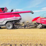 The Combine Baler Combo collects straw and chaff from the combine and feeds it directly into the baler. The prototype put up 1,200 bales in the 2021 harvest with feed analysis showing 9.1 percent moisture, 5.09 protein and 51.62 TDN. | TW Enterprises photo