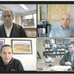 Moderator Ryder Lee, clockwise from top left, Ryan Beierbach, Chad Ross and Cadmus Delorme participated in a panel discussion during the recent Saskatchewan Beef Industry Conference. | Screen capture