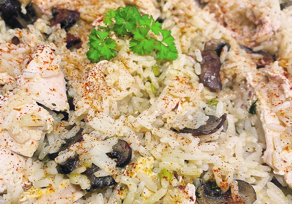 This skillet chicken and creamy mushroom rice dish is simple and satisfying, just in time for spring. | Jodie Mirosovsky photo