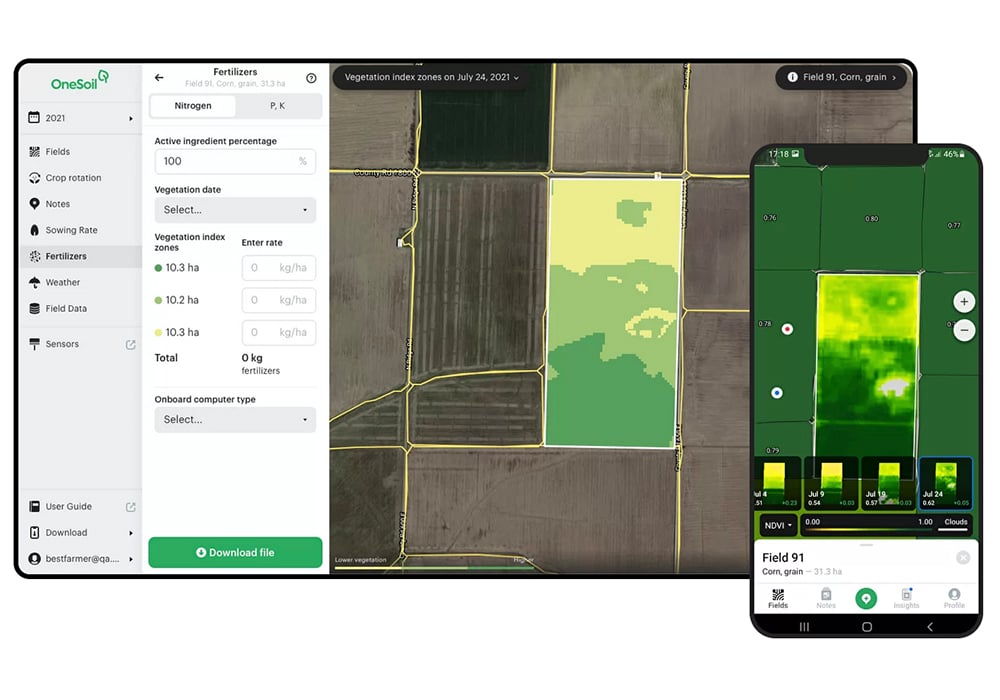 "The platform and application are free to any farmer anywhere," said company CEO Morten Schmidt. "You register on our platform and start using in seconds. We believe modern technology must be available to every farmer on Earth. Our vision is to eliminate barriers in the way of widespread adoption of technology." | Screencap via onesoil.ai