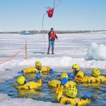 Myron Fowler of Central Butte Fire and Rescue practises using a throw bag and rope line, which is used to pull people from thewater during a water and ice rescue. | William DeKay photo