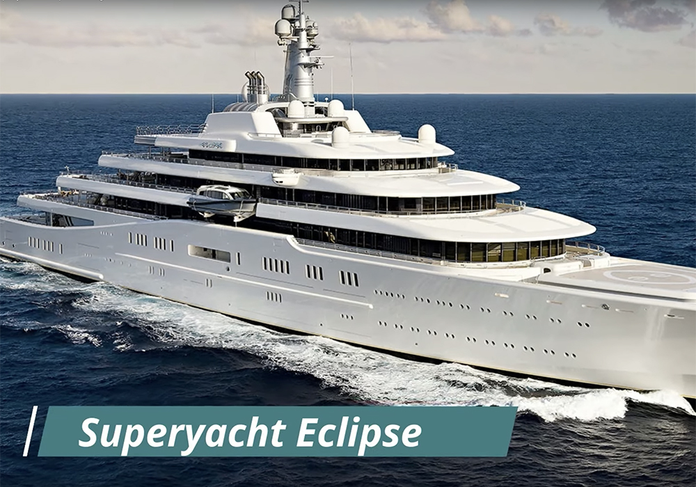 The Eclipse, is the second longest yacht in the world at 162.5 metres. | Screencap via YouTube/Inspire Yachts
