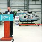 Alberta Premier Jason Kenney announced $1 million in annual funding for the HALO air rescue service in Medicine Hat March 31. | Alex McCuaig photo