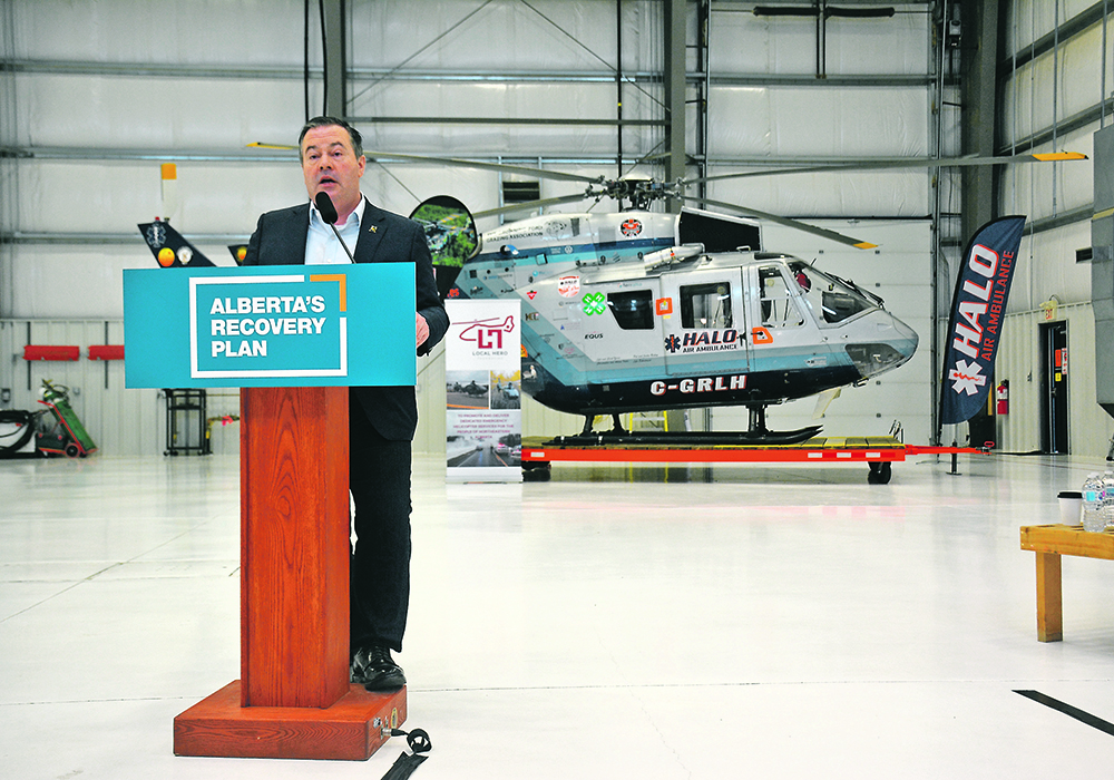 Alberta Premier Jason Kenney announced $1 million in annual funding for the HALO air rescue service in Medicine Hat March 31.  |  Alex McCuaig photo