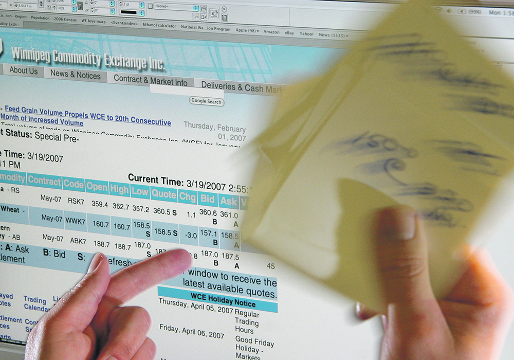 The history of agricultural futures markets is littered with failed attempts to develop new contracts and the demise of previously used contracts, such as the Winnipeg Commodity Exchange’s feed wheat, oat, barley and flax contracts, which died in the 2000s.  |  File photo