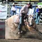 Emma Longson of Cayley, Alta., posts a time of 17.73, the fastest time of the day in the barrels event. | Mike Sturk photo