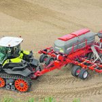 Claas is introducing full front and rear suspension on the new Axion 900 Terra Trac half-track tractor. The Axion 900 TT will make its Canadian debut at the Ag in Motion show in July. Terra Trac is currently only available on the 350 h.p. Axion 930 and the 440 h.p. Axion 960. | Claas photo