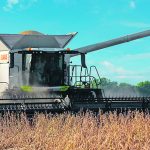 Power comes from a 402 horsepower Cummins engine that handles 12-row chopping corn heads or draper headers up to 40 feet wide. A 3.8 bushel per second unloading rate simplifies unloading the 341-bushel grain tank. Changing between soybeans and corn takes less than five minutes, keeping idle time in the middle of the day to a minimum. The combine features the Terra Trac half-track system. | Claas photos