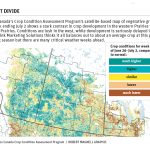 Statistics Canada’s vegetative growth map shows better crops in the west than in the east.
Source: Statistics Canada