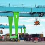 The recent short-line funding announcement for Saskatchewan was announced at Intermobil, an intermodal terminal in Regina owned by AGT Food and Ingredients, which also operates two short-line railways in the province. | Karen Briere photo