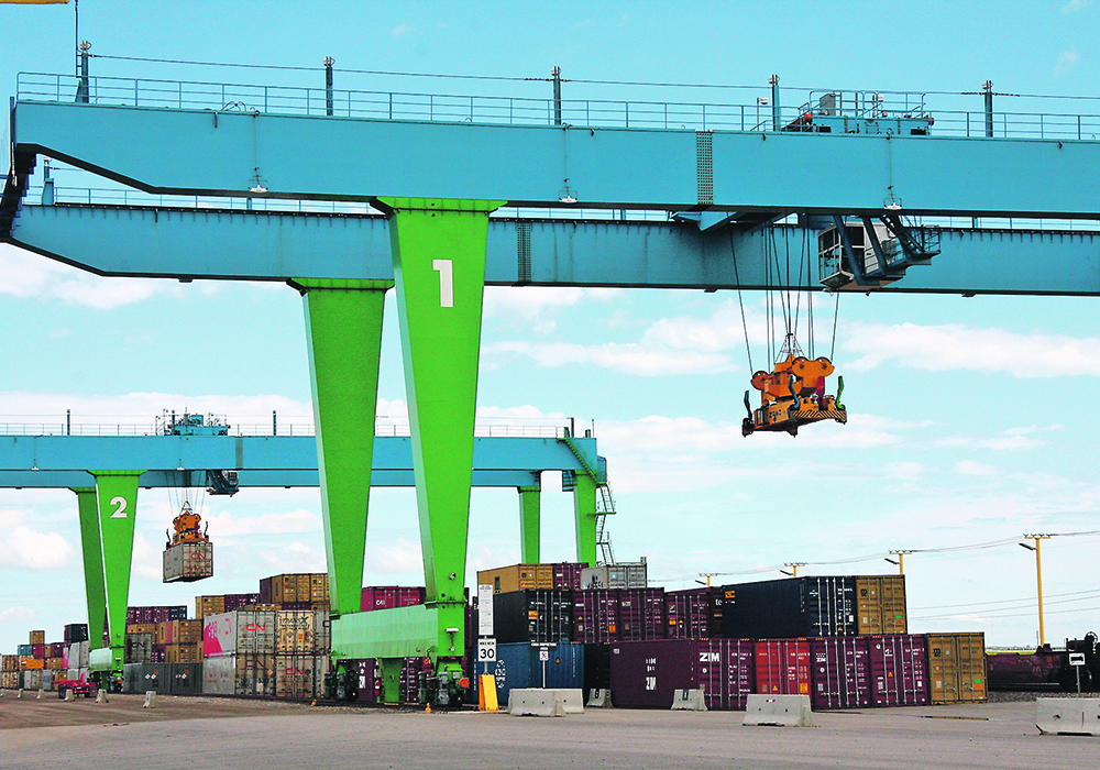 The recent short-line funding announcement for Saskatchewan was announced at Intermobil, an intermodal terminal in Regina owned by AGT Food and Ingredients, which also operates two short-line railways in the province.  |  Karen Briere photo