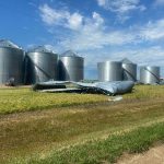 Garry Sutters’ grain bins were just outside Kelvington took a beating during the storm. | David Mehalicz photo