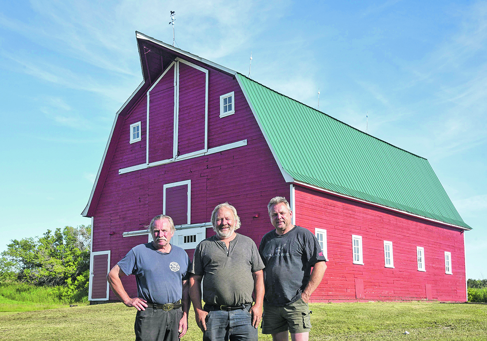 Lorne, left, Brian and Murray Schmid have spent their vacation time during the past 15 years to get the family barn, built in 1935, structurally sound again.  |  William DeKay photo