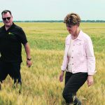 Last season Marie-Claude Bibeau visited Curtis McRae’s farm north of Winnipeg on a tour of drought-struck regions. Times are better in 2022. | Ed White photo