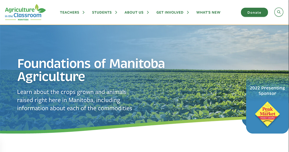 The website was deemed necessary because some students, parents and teachers were seen to have limited knowledge of food production. | Screencap via aitc.mb.ca